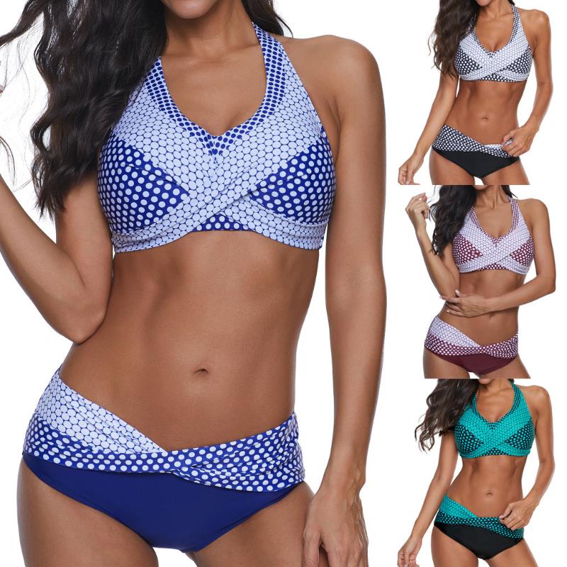 

Women Polka Dots Bathing Suit Push-up Beach Swimsuit Bikini Plus Size Swimwear Monokini Swimsuit Bathing suit female Monokini
