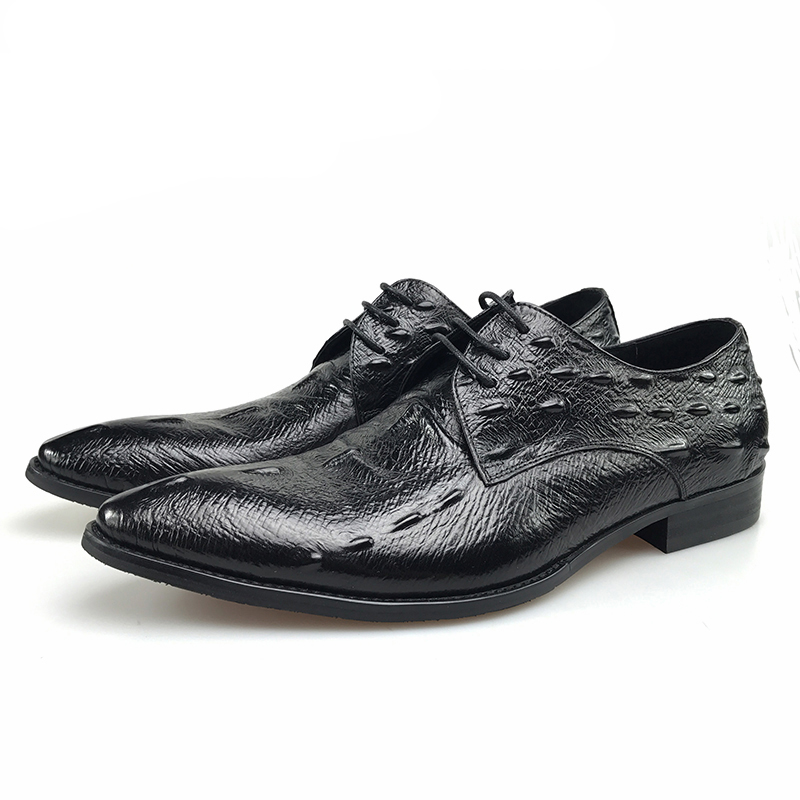 

New Summer fashion mens dress shoes genuine leather comfortable crocodile style UK black male shoes