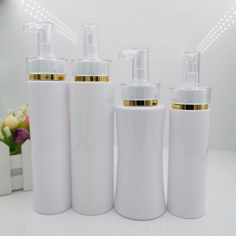 

150ml 200ml 250ml empty white plastic lotion pump bottle High-end cosmetics bottles acrylic pump head F3785