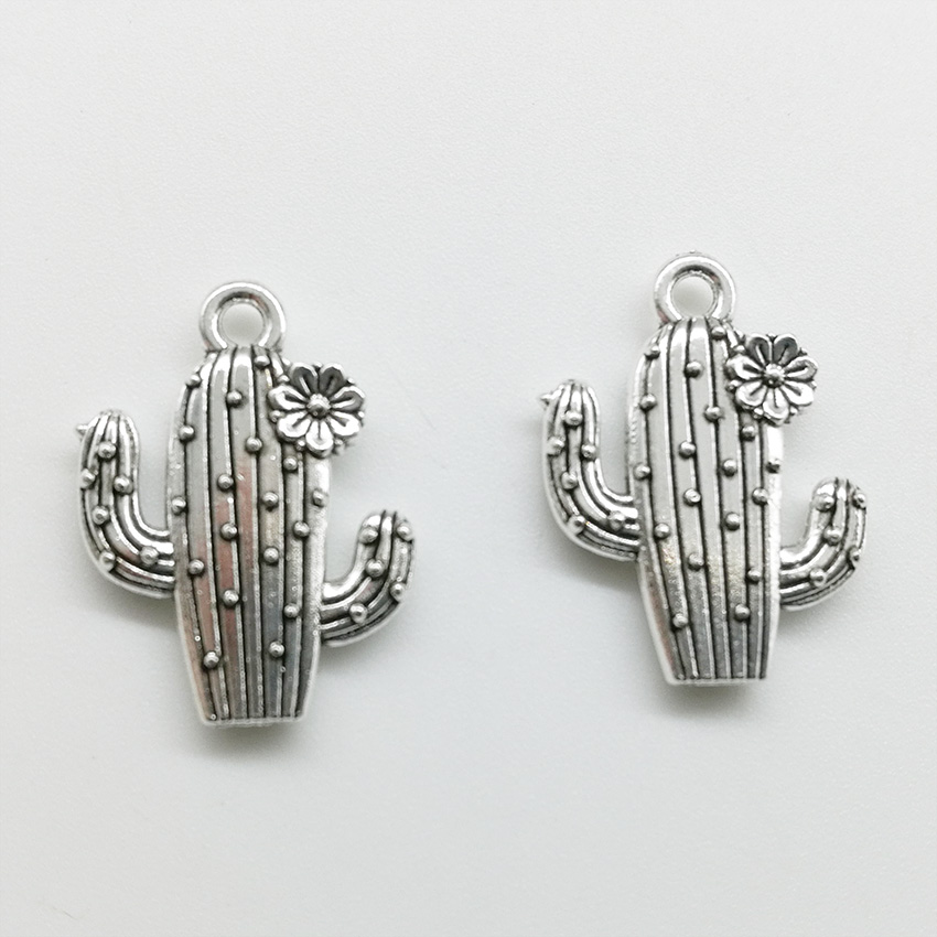 

100pcs flower cactus Charms Pendants Retro Jewelry Accessories DIY Antique silver Pendant For Bracelet Earrings Keychain 20*15mm
