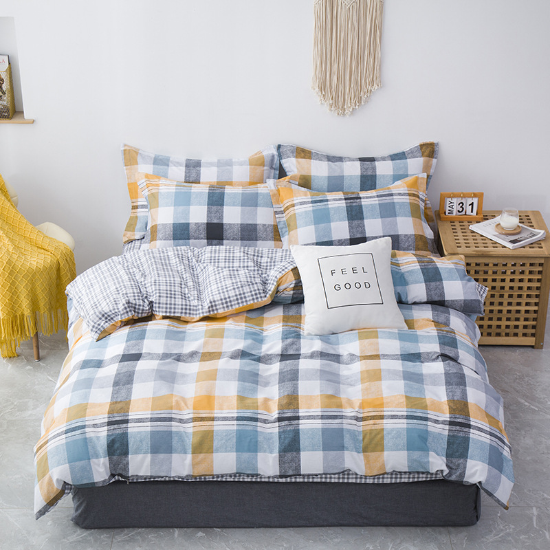 

denisroom 100% cotton duvet cover set plaid bed linens cute bedding set bed sheet and pillowcase DS55*, Style11