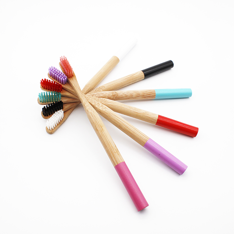 Rainbow Bamboo Toothbrush 6 Colors Round Bamboo Handle Black Bristle Adult Tandenborstel Wooden Handle Low carbon Toothbrush C18112601-image-435581520