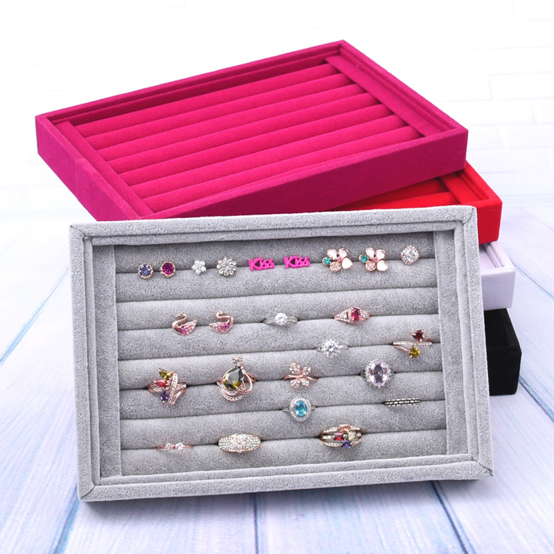 

DDisplay]Classic Velvet Grey Jewelry Display Perfect Earring Studs Jewelry Storage Case Rings Organizer Store Simple Pendant Jewelry Tray