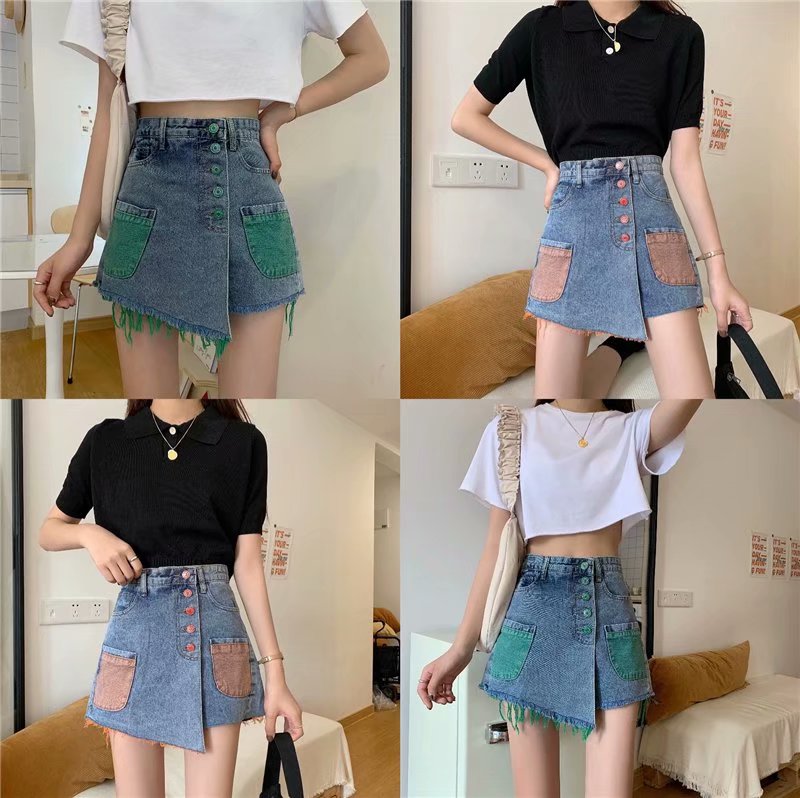 

NEW Summer Fashion Cool Culottes Women' Shorts Slim High Waist Loose Skirt Denim ShortsSlim Sexy Mini Skirts, Green