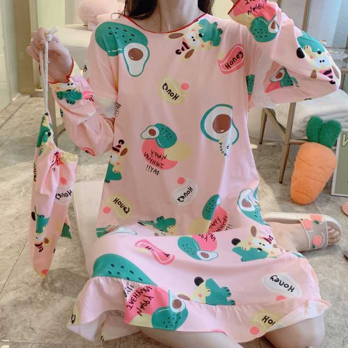 

Lazy Style New Womens Nightgown Sleepwear 2020 Long Full Cotton Nightgown Home Wear Lovely Nightgowns for Women Cloth Bag, C xs 1303