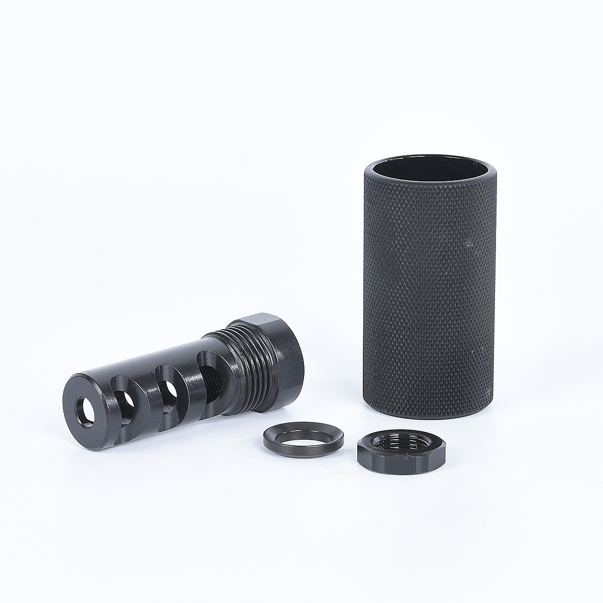

.223 Muzzle Brake 1/2x28 Threads with Outer Sleeve and Jam Nut