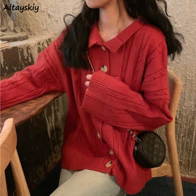

Cardigan Women Knitted Top Spring New Outwear Chic Loose Student Harajuku Cute Basic Sweater Open Stitch Retro Fashion Daily Hot, Yellow