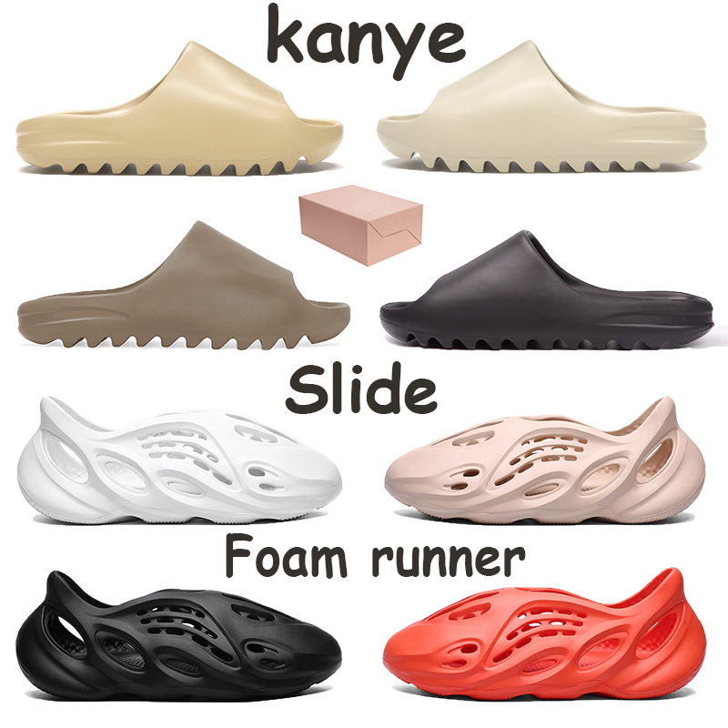 

Top Quality Kanye Slide Men Women Shoes Core Soot Earth Brown Desert Sand Resin Bone Foam Runner Triple Black Red White Sneakers, 06. bone white