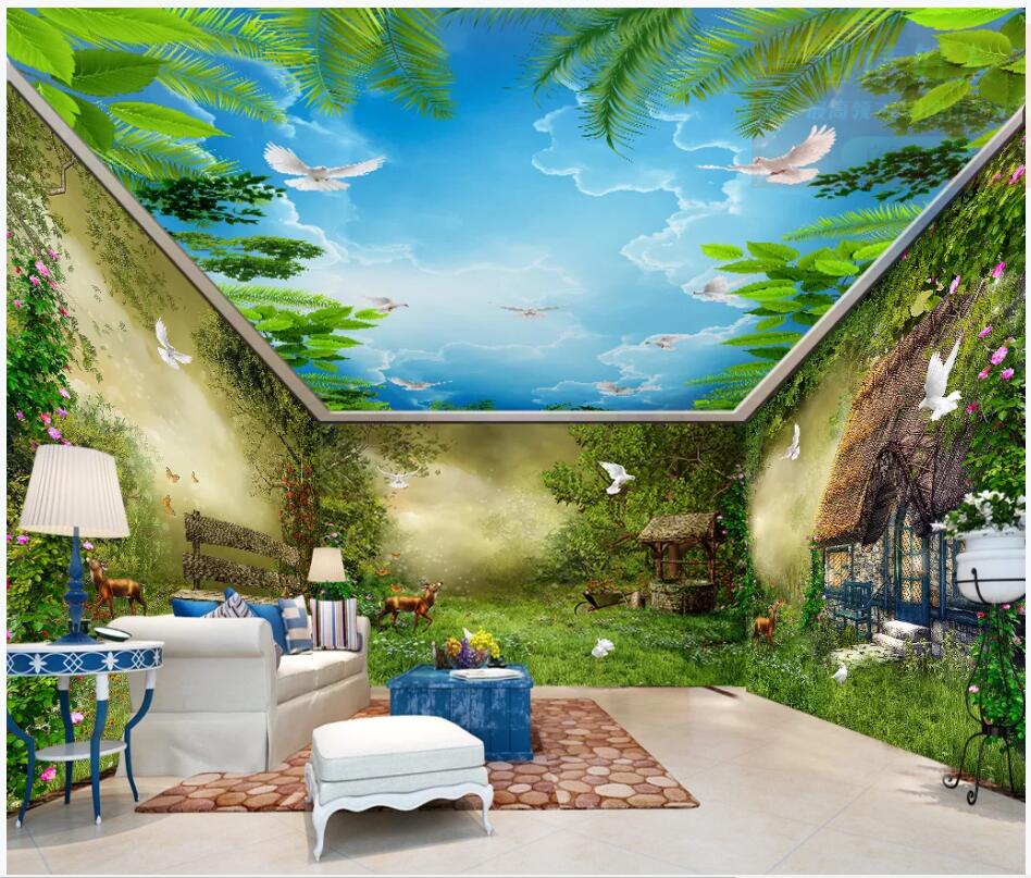 

custom photo 3d wallpaper Fairytale forest hut flower and bird Whole house background wall home decor 3d wall murals wallpaper for walls 3 d, Non-woven wallpaper