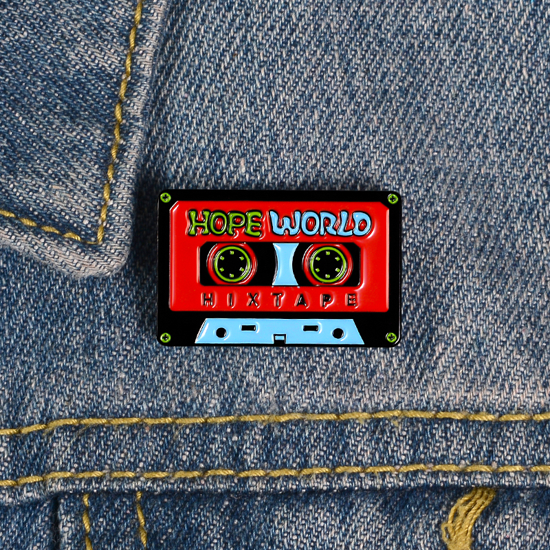 

Vintage Music Tape Enamel Brooch HOPE WORLD Bag Clothes Lapel Pin Badge Punk Jewelry Gift For Loves Music Friends