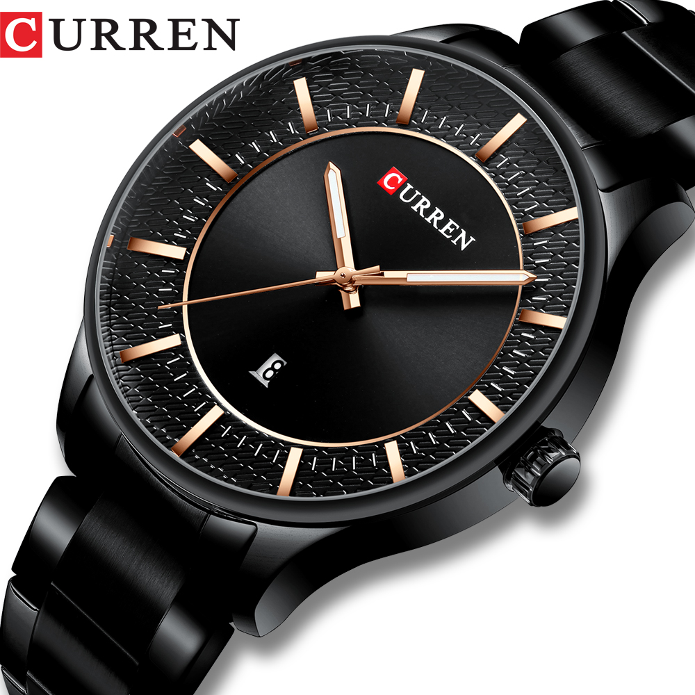 

CURREN Top Brand Man Watches Clock Man Fashion Quartz Watches Men Business Steel Wristwatch with Date Classic Black Male, No send watch for shipping