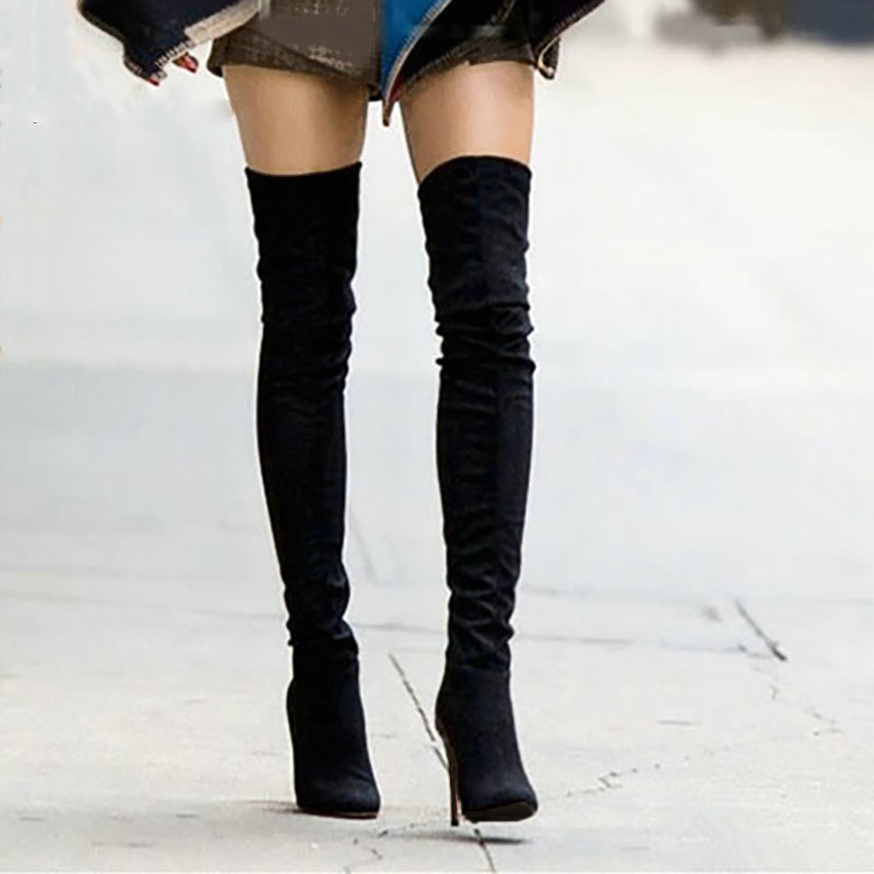 

Suede Women Thigh High Boots Stiletto Sexy Over the Knee Boots Pointed Toe High Heels Long Boots Red Black Gray Beige