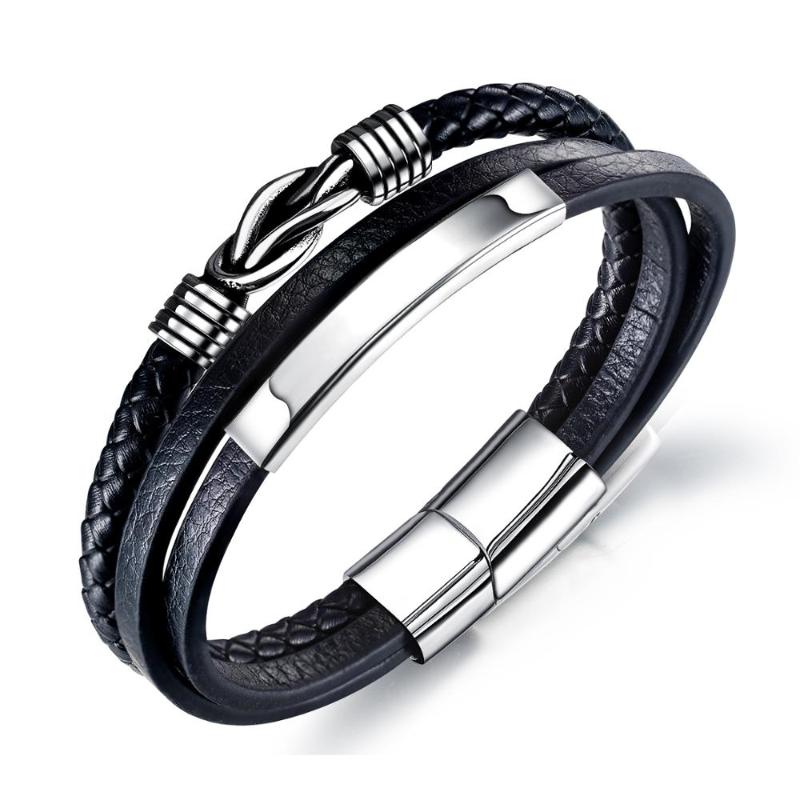 

Charm Bracelets Style Leather Rope Bracelet Stainless Steel Braided Multilayer Titanium Jewelry For Men