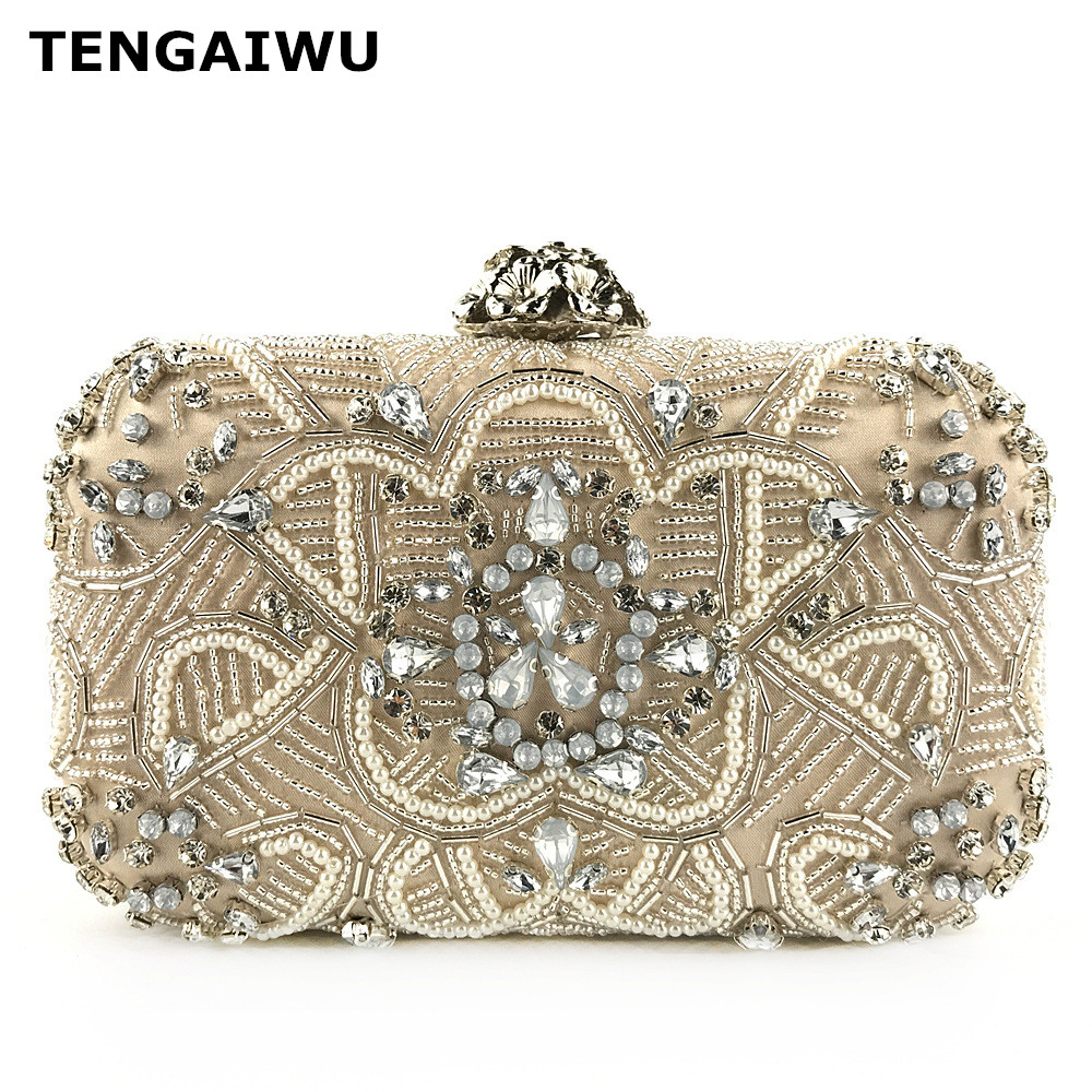 

New Style Women Evening Clutch Bags Beads Sequined Wedding Party Clutches Chain Shoulder Bag High Quality Purse, As picture