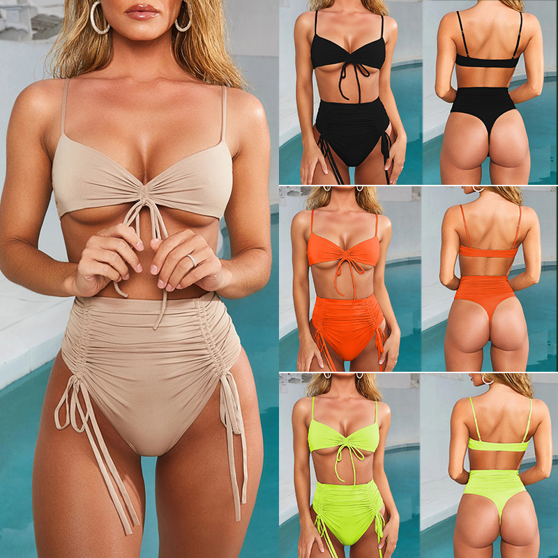 

High Waist Thong Bikinis 2019 Mujer Bathers Sheer Female Swimsuit Separate Triangle Sexy Swimwear Micro Top Push Up Bathing Suit, Black