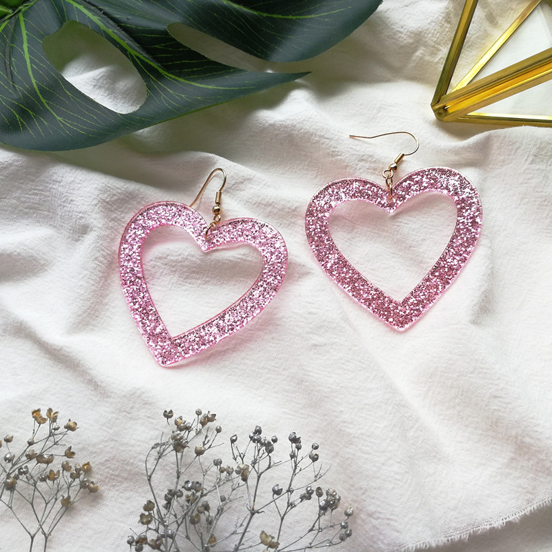 

Pink Large Geometry Round Acetate Acrylic Drop Earrings For Women Japan Korea Heart Dangle Earrings Wholesale E136