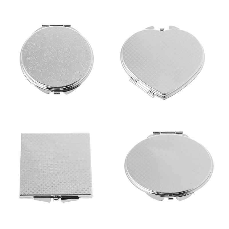 

Portable Women Stainless Steel Makeup Mirror Hand Pocket Folded-Side Cosmetic Make Up Mirror Small Various Shapes Double