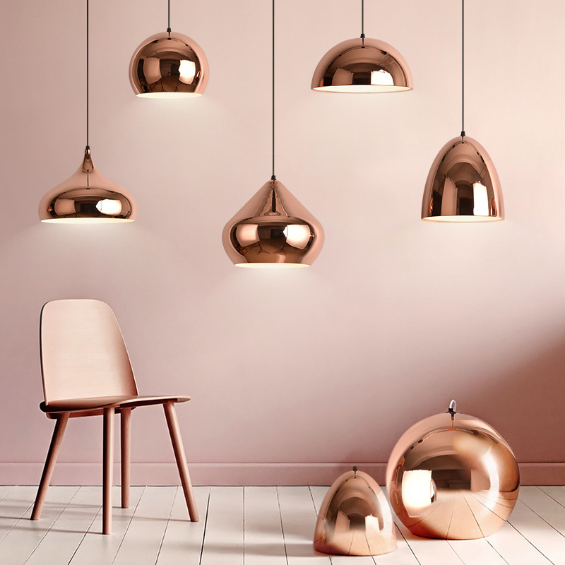 

E27 Rose Gold Pendant Light Modern Creative Hanging Lamp Electroplating Mirror Pendant Lamp for Dining Room Restaurant Bar Cafe