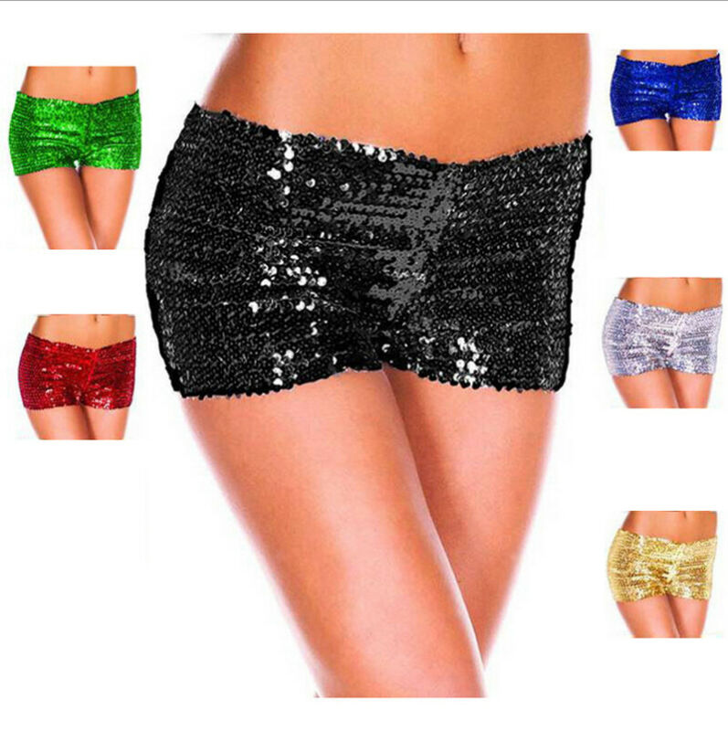 

New Style Women Short Sequin Shiny Shorts Bling Hot Mini Stretch Low Waist Clubwear Solid Summer Fashion Hot 2019 Gift, Black