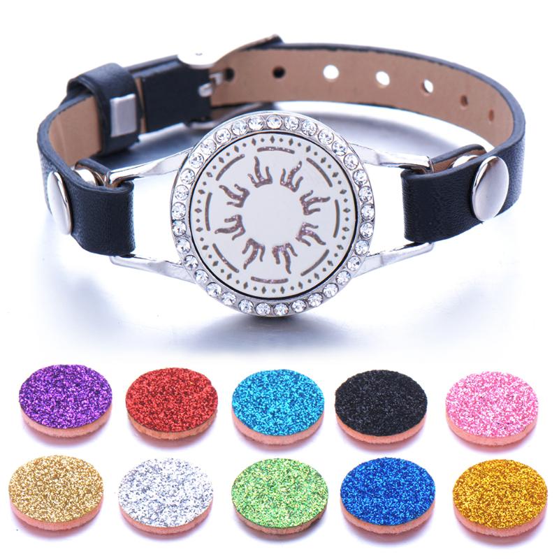 

10Pcs/Lot Full zircon Bracelet Jewelry Essential Oil Diffuser Locket Bracelet Leather Bracelets for Women Men
