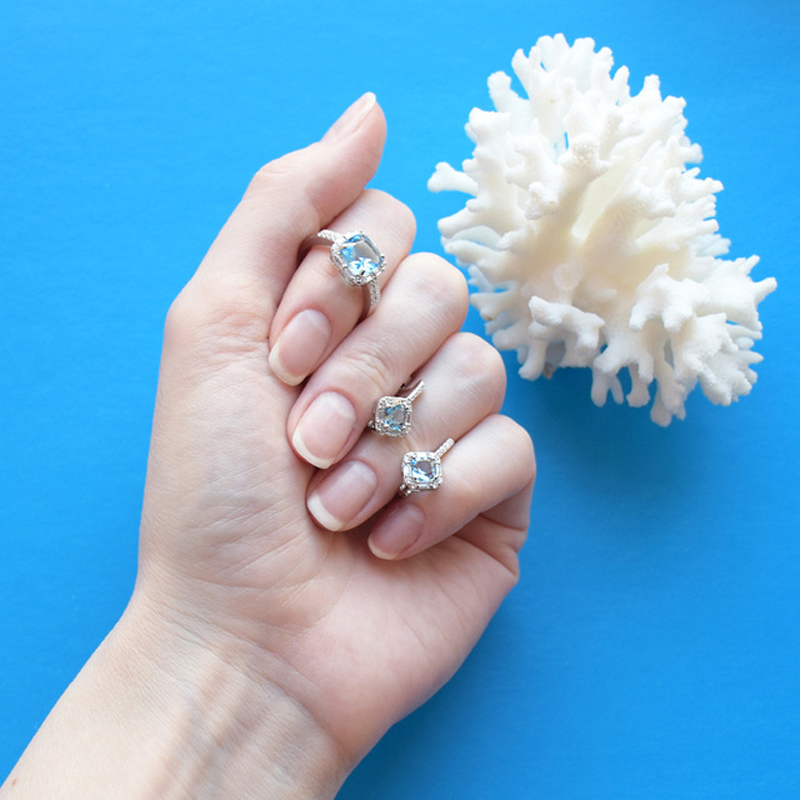 

Japanese Hot Square Blue Zircon Princess Rings with Crystal Simple Wedding Engagement Rings for Women Bridal Jewelry Anillos