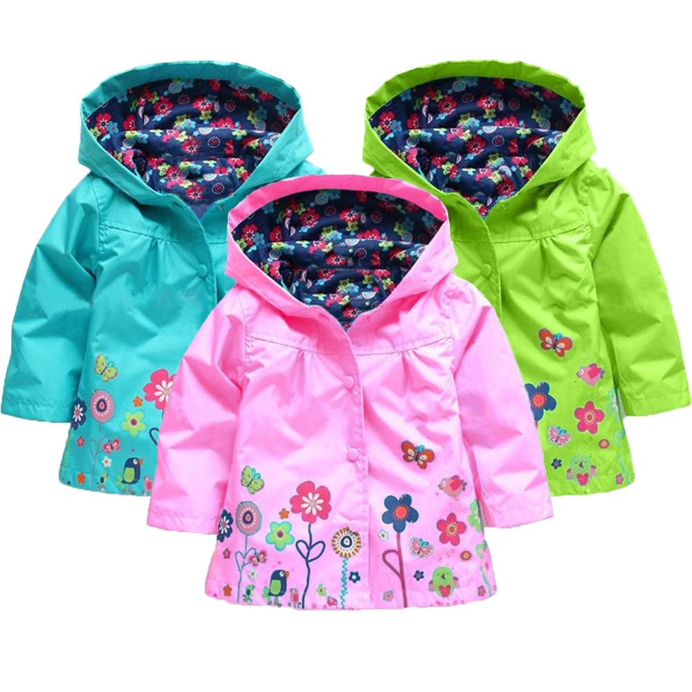New Girls Coat Autumn Spring Toddler Girls Hooded Flower Waterproof Raincoat Children Outwear Kids Jacket Children Clothing orxWJ