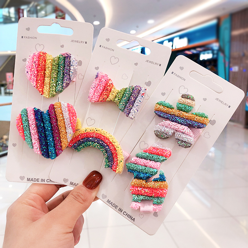 

New Children Cute Shiny Rainbow Star Love Flower Deer Ornament Hair Clips Girls Lovely Safe Hairpins Kids Sweet Hair Accessories, Bow