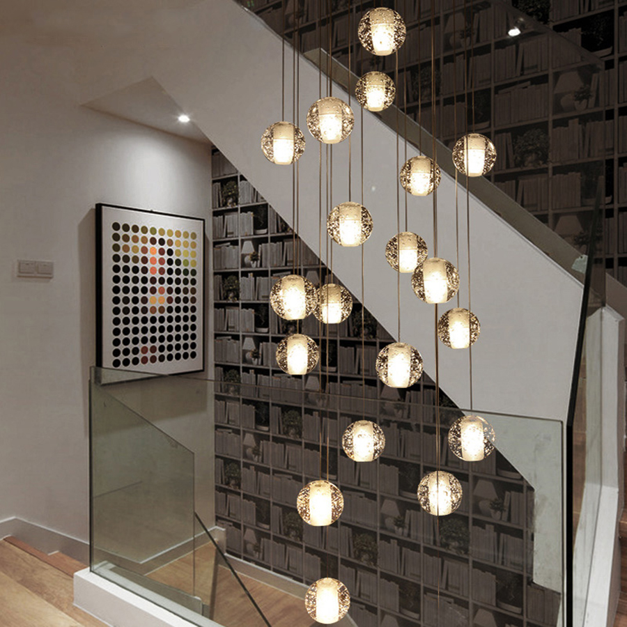 

LED Crystal Glass Ball Pendant Lamp Meteor Rain Ceiling Light Meteoric Shower Stair Bar Droplight Chandelier Lighting AC110-240V