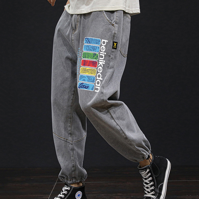

Plus size jeans men new fashion loose jeans print high quality casual cotton trend man, Gray