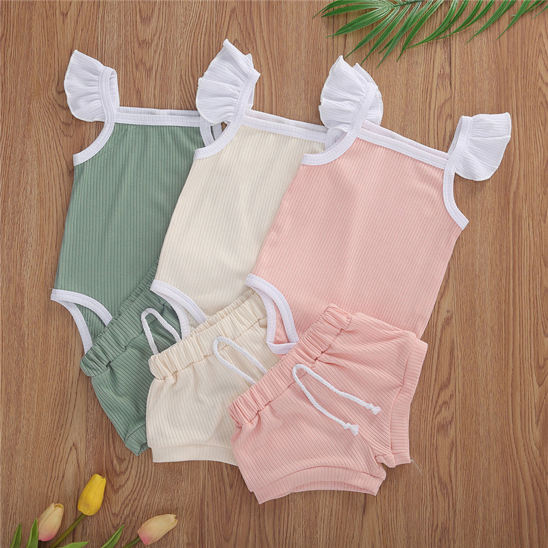 

Baby Girls Clothing Sets 2020 New Summer Newborn Girls Clothes Knitted Sleeveless T shirts Tops + Shorts Infant Casual Clothing