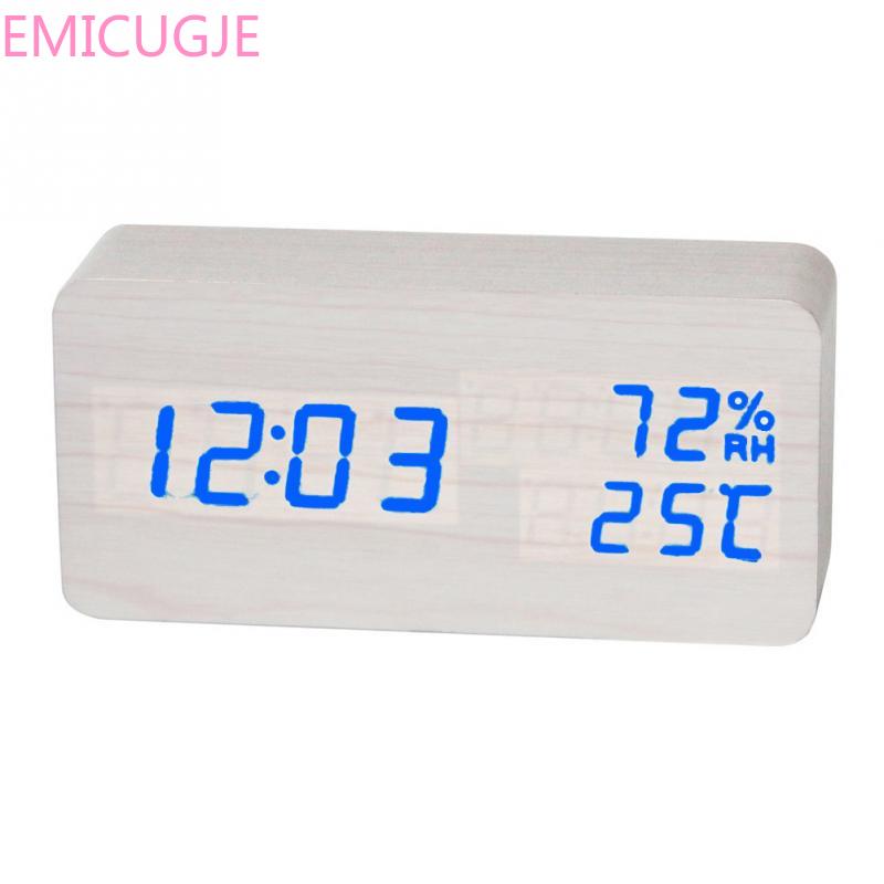 

LED Display Desk Alarm Clock Desktop Wood Living Room Electronic Multifunction