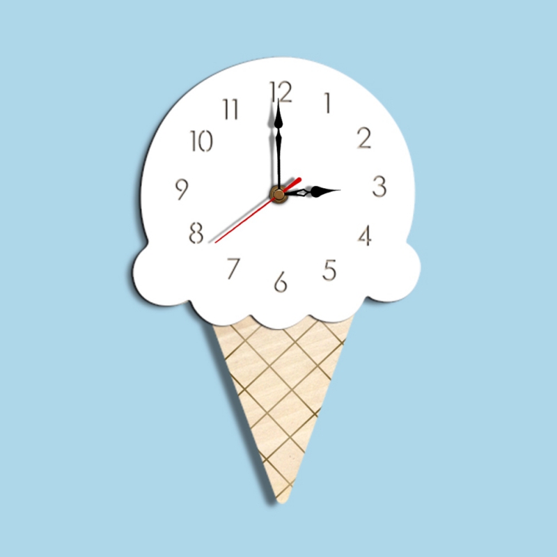 

Cute Ice Cream Shaped Decorative Wall Clock Battery Powered Mute Movement Needle Display Morden Home Decor