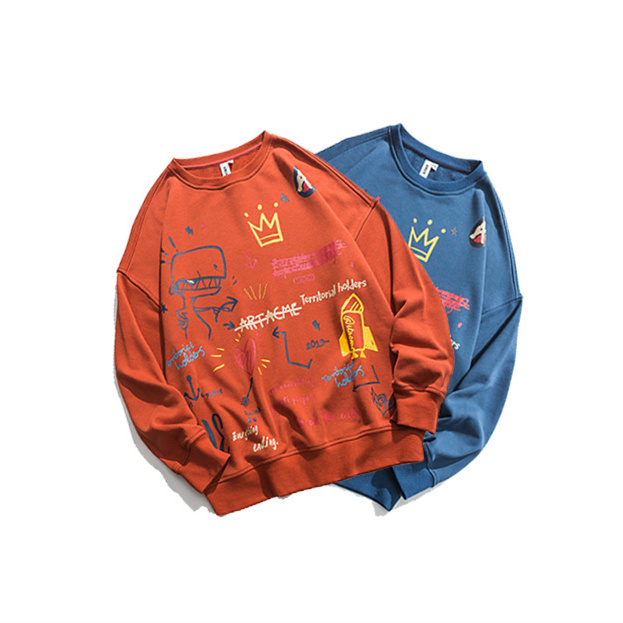 

Men's Hoodies & Sweatshirts Graffiti Print Sweatshirt Loose Trendy Tops College Wind Pullover Long Sleeve Round Neck M-2XL, Blue