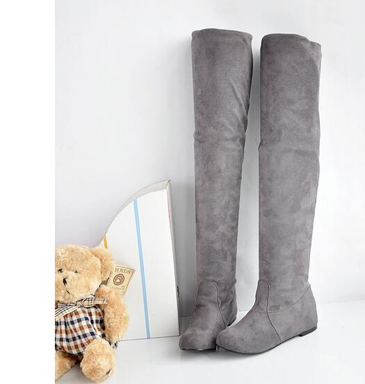 

Hot Sale- Size 34-43 Women Boots Winter Autumn Fashion Flat Bottom Boots Over The Knee High Leg Suede Women Long Boots, Grey
