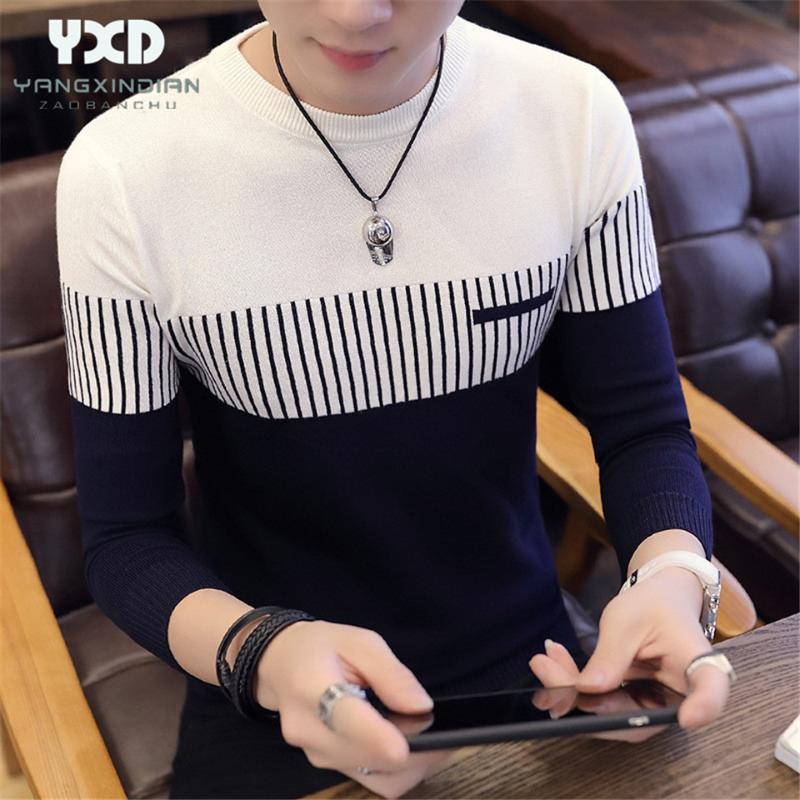 Style coréen pull hommes Streetwear 2020 marque coupe ajustée rayé tricot chandails nouveau Homme Hombre pull hommes vêtements