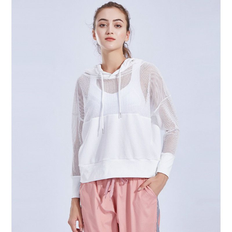 

Loose Casual Mesh Hooded Sports Shirt Blouse Female Running Breathable Yoga Gym Clothes Long Sleeves Workout Shirts for Women, As shown