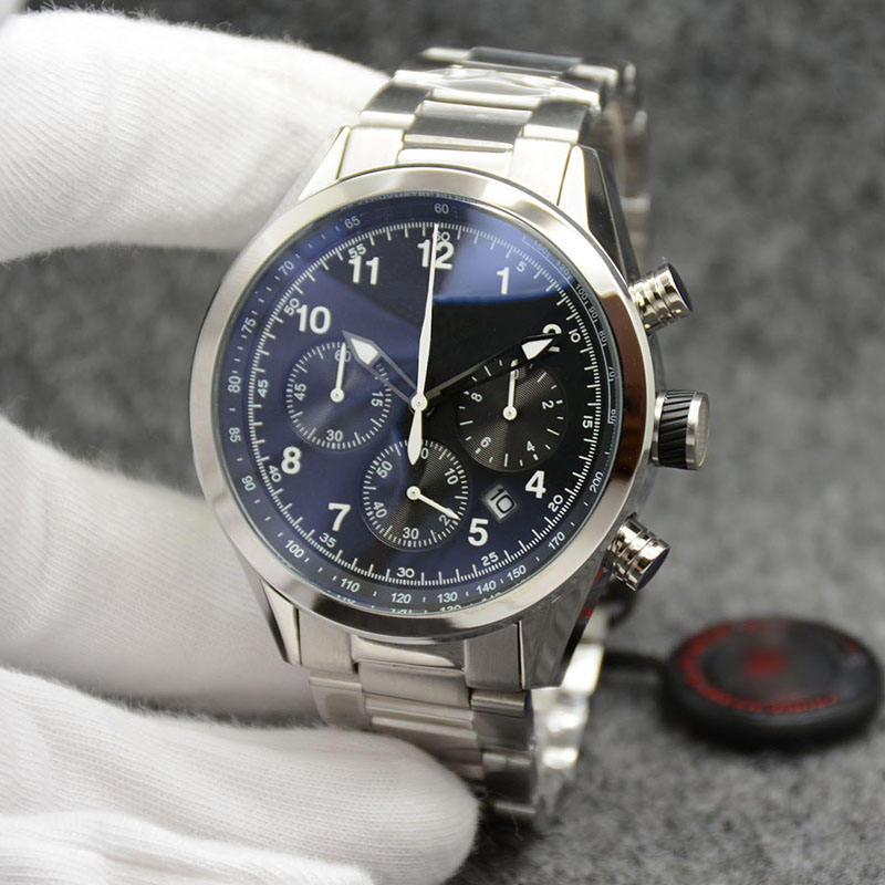 

Good Choice Sport Style Outdoor Quartz Chronograph Accurate Mens Watches Watch 46MM Large Black Dial With Stainless Steel Bracelet