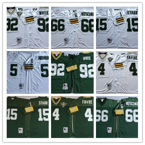 

NCAA Vintage Top Reggie White Brett Favre Jersey Bart Starr Ray Nitschke Paul Hornung James Jones Green White Stitched Retr, As pic
