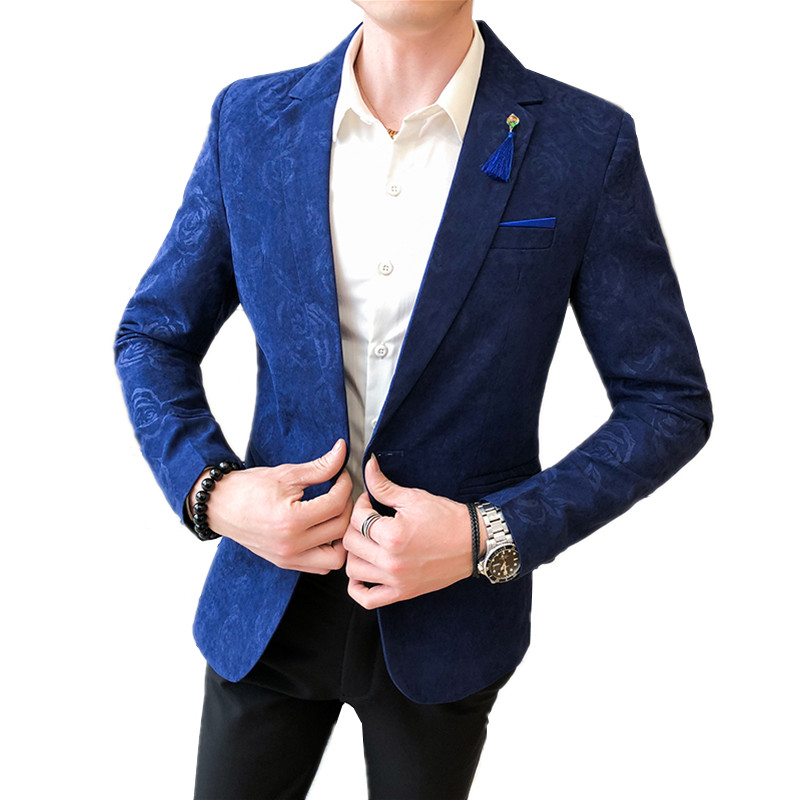 

2020 new men suit jacket blue black purple suit Blazer high quality fashion flower jackets and coats Autumn mens suits blazers