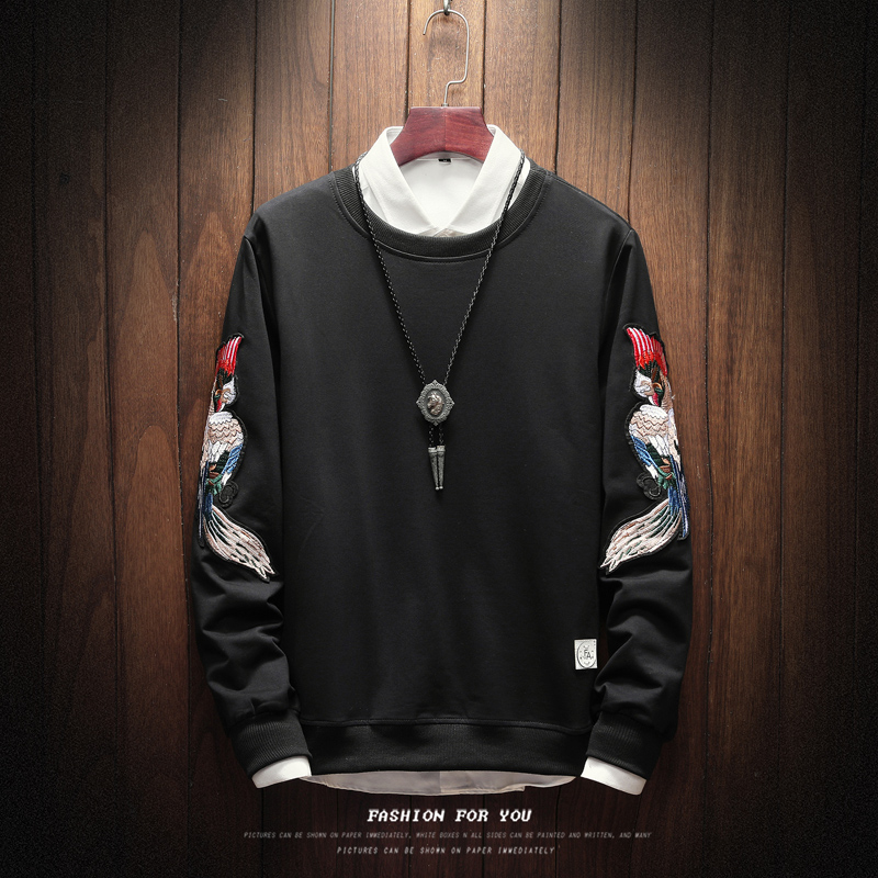 

Japanese Embroidery Fish Hoodies Japan Style Hip Hop Casual Sweatshirts Streetwear, Black