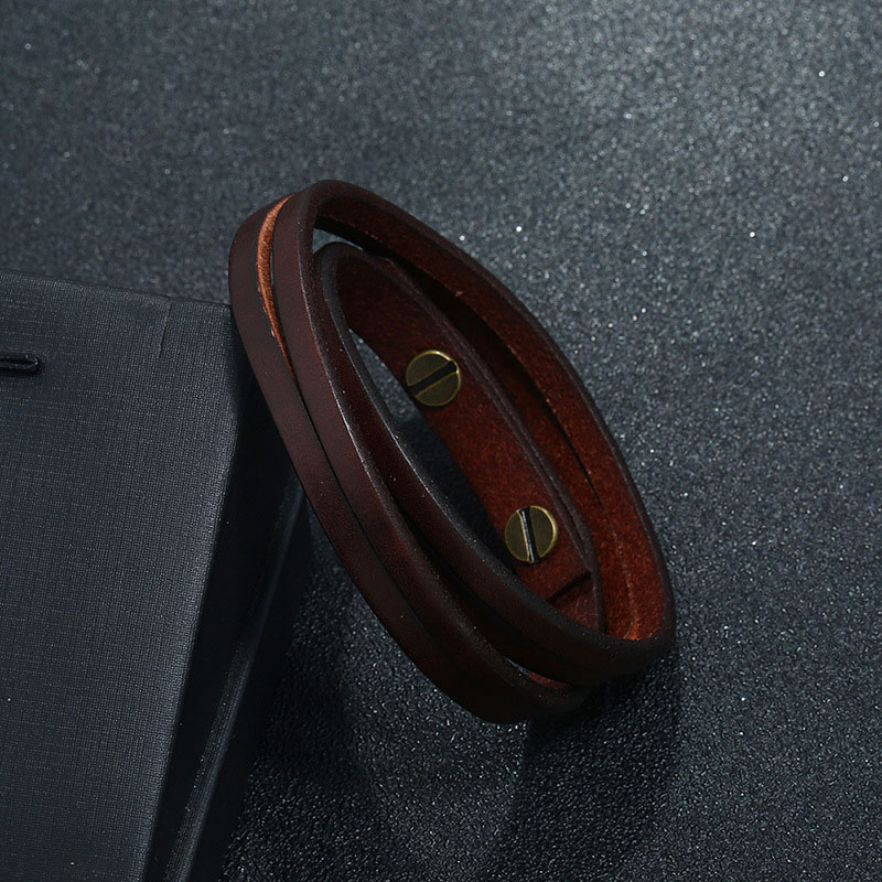 

Hot Sale New Mens Simple Retro multilayer Leather Black Brown Charm Bracelets Rock Bangles Jewelry Gift