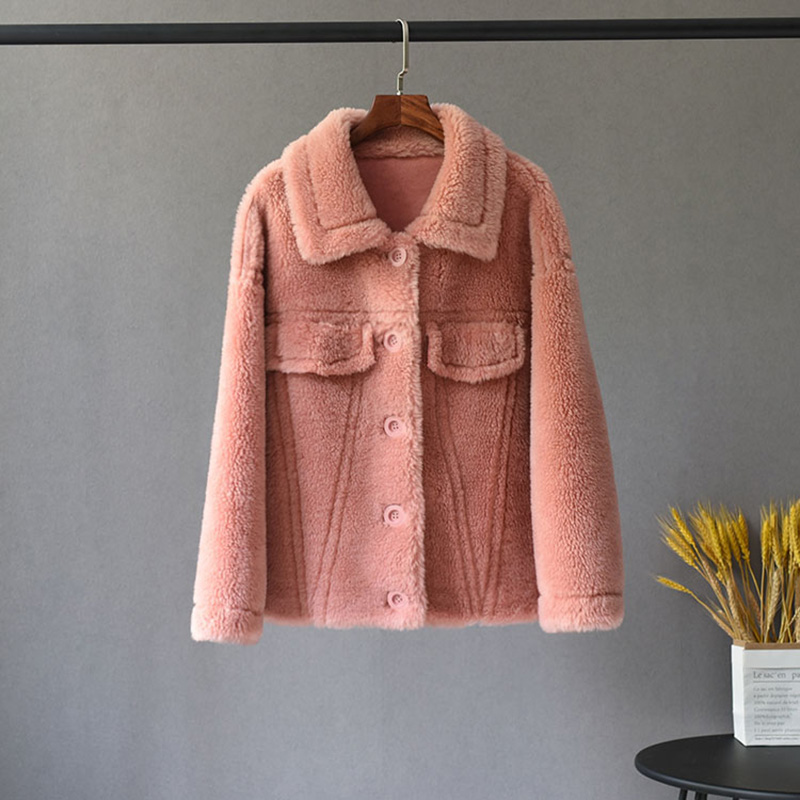 

2019 Parka Winter Jacket 100% Woven Wool Teddy Polar Fleece Bear Plush Outerwear Warm Streetwear Women Real Fur Coat