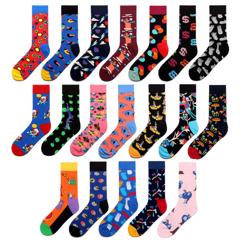

New Trend Fashion Combed Cotton Men Socks Unisex Women Animal Popular Hip Hop Skateboard Socks Men Novelty Wedding Dress Socks 2pcs=1pairs, Landscape