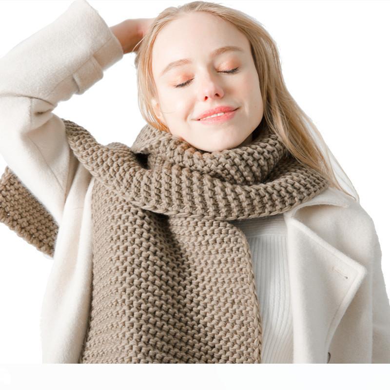 New Handmade Coarse Wool Solid Color Knitted Winter Scarf Students Couple Scarf
