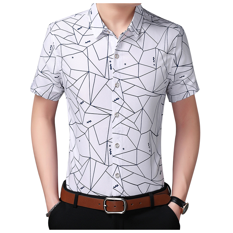 

Plus Size 5XL 6XL 7XL Casual Shirt Men Clothes 2020 New Summer Men's Plaid Slim Short Sleeve Shirt Hawaiian Brands Tops, White