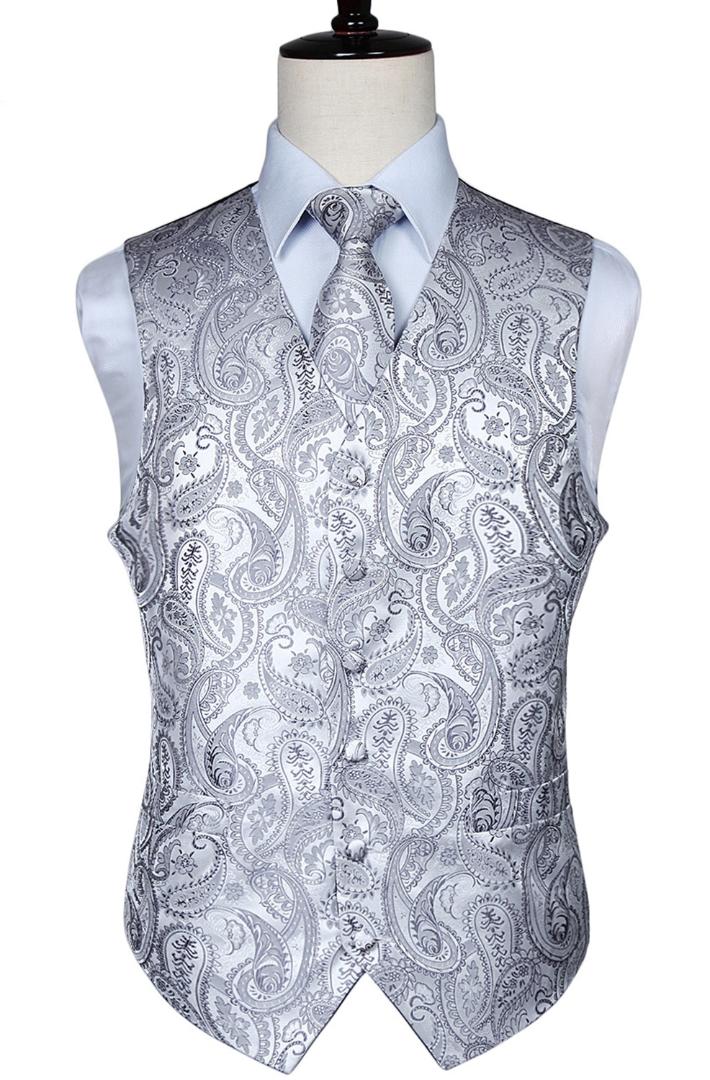 

Men's Classic Paisley Jacquard Waistcoat Vest Handkerchief Party wedding Tie vest Suit Pocket Square Set, V012