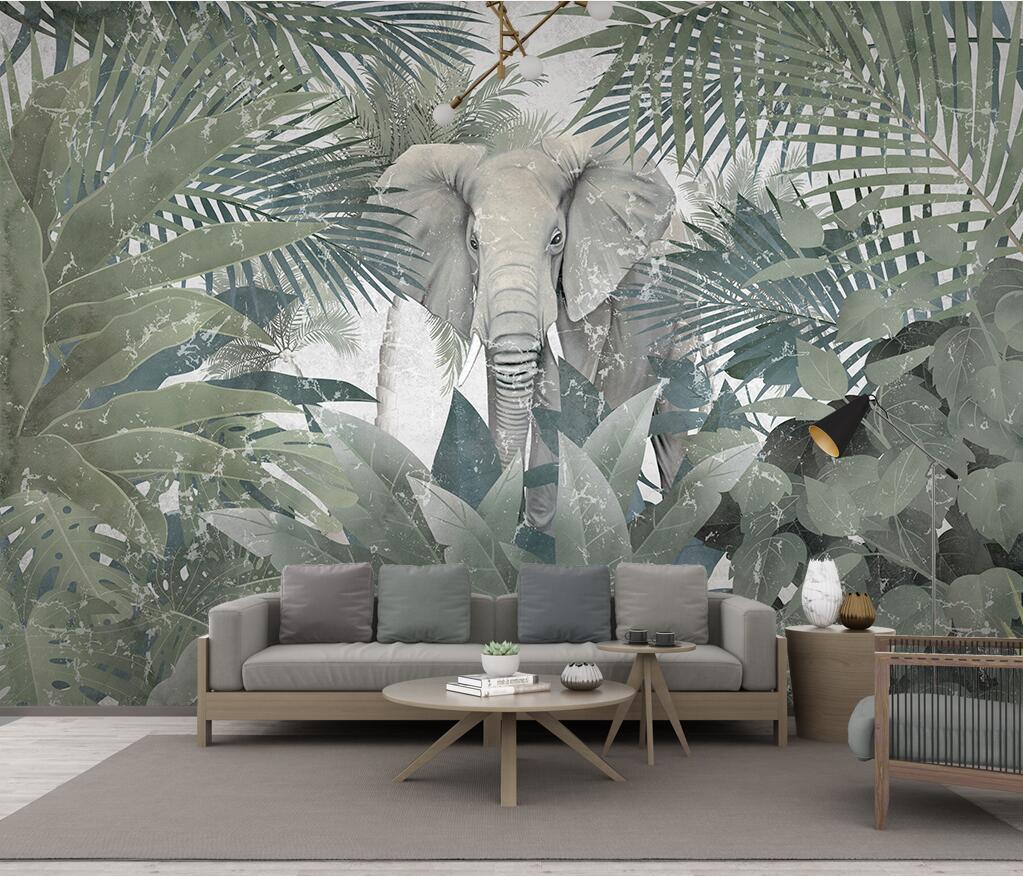 

3d wallpaper custom photo mural landscape Nordic tropical plant coconut tree animal elephant landscape TV murals wallpaper for walls 3 d, Light yellow