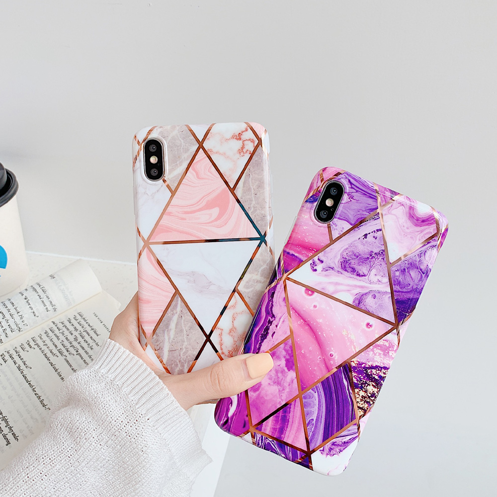 

Gradient Silver Electroplated marble Case For iPhone X XS Max XR 6 6S 7 8 Plus Colorful Shiny Soft Silicone Phone Case, White