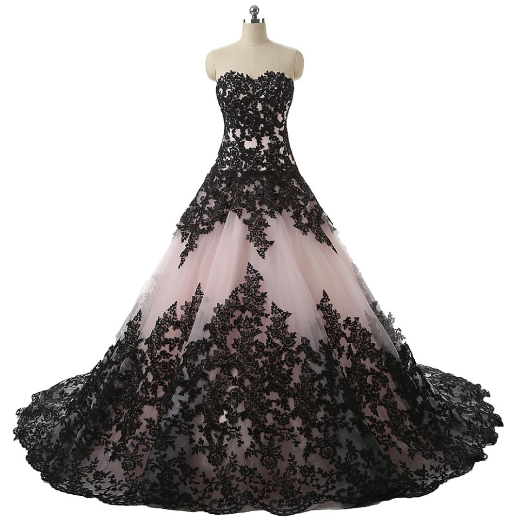 vestido rosa com renda preta