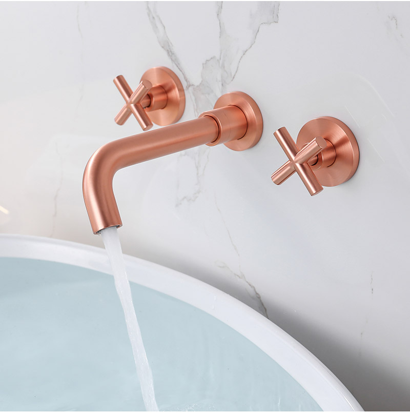 

100% Solid Brass Black Double Handles Bathroom Faucet Wall Mounted Basin Tap Brushed Gold & Rose & Chrome Bathtub Water Mixer